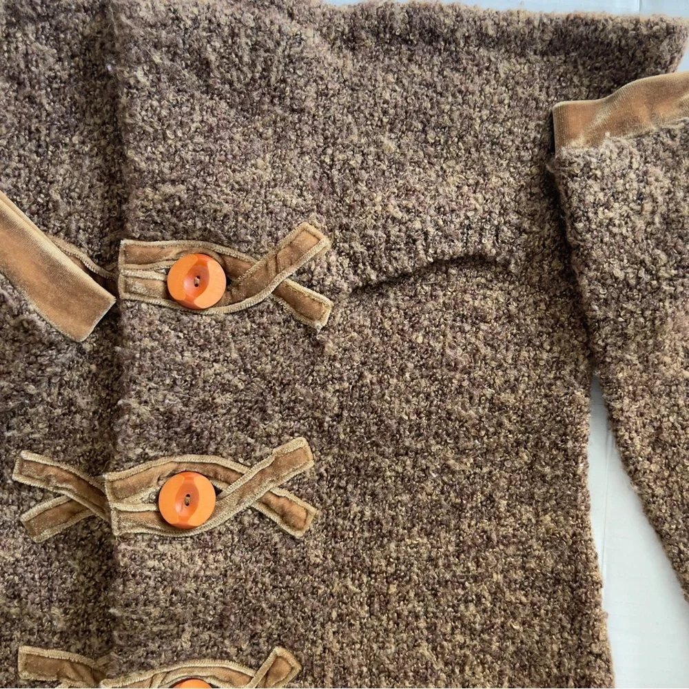 Anthropologie HWR Brown Boucle Knit Gold Velvet Trim Fitted Cardigan Sweater Sm - Picture 4 of 8